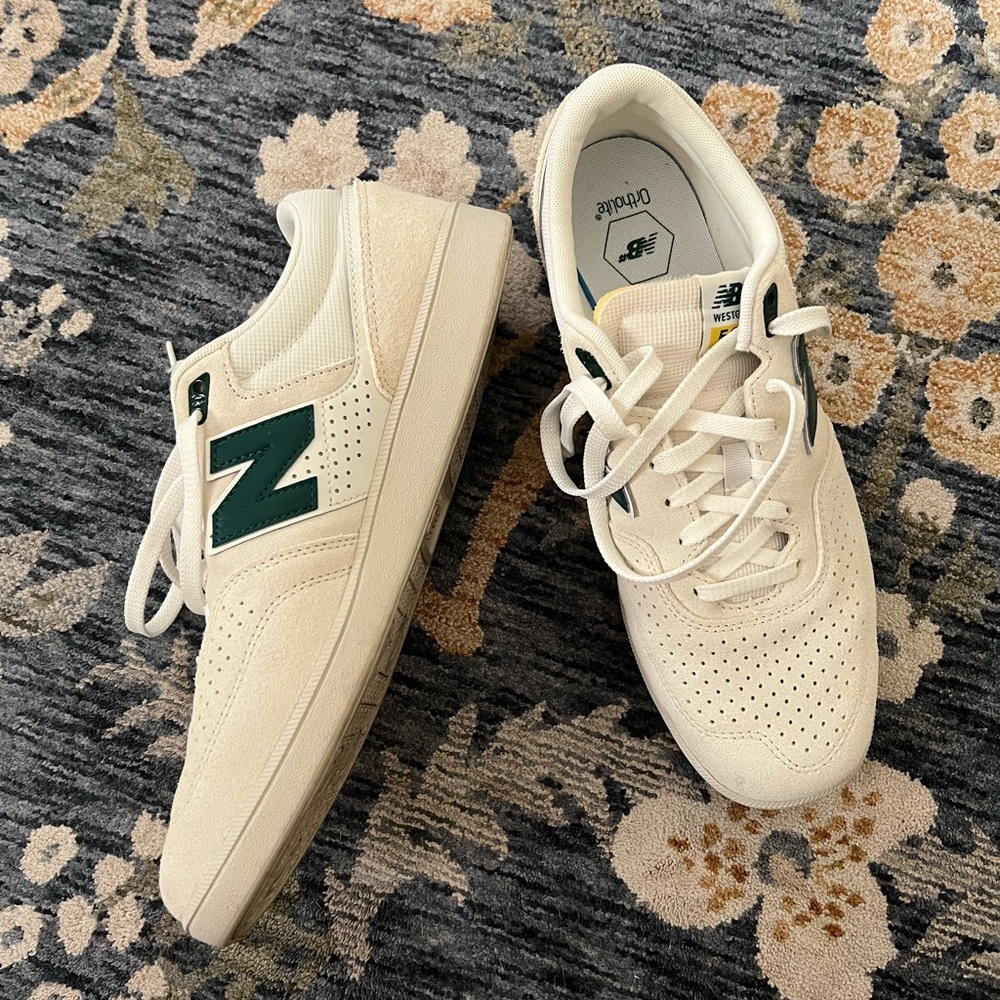 New Balance Off-White Sneakers with Dark Green Accent